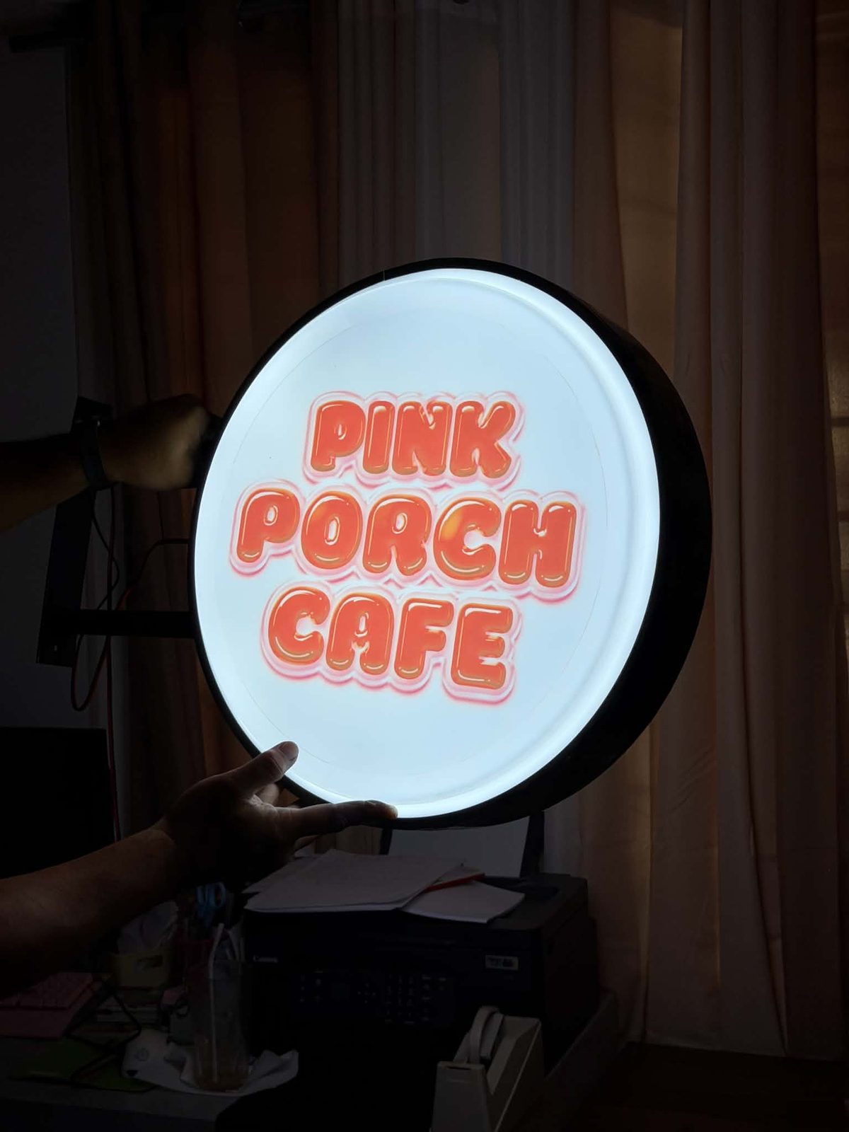 Pink Porch Cafe — round light box