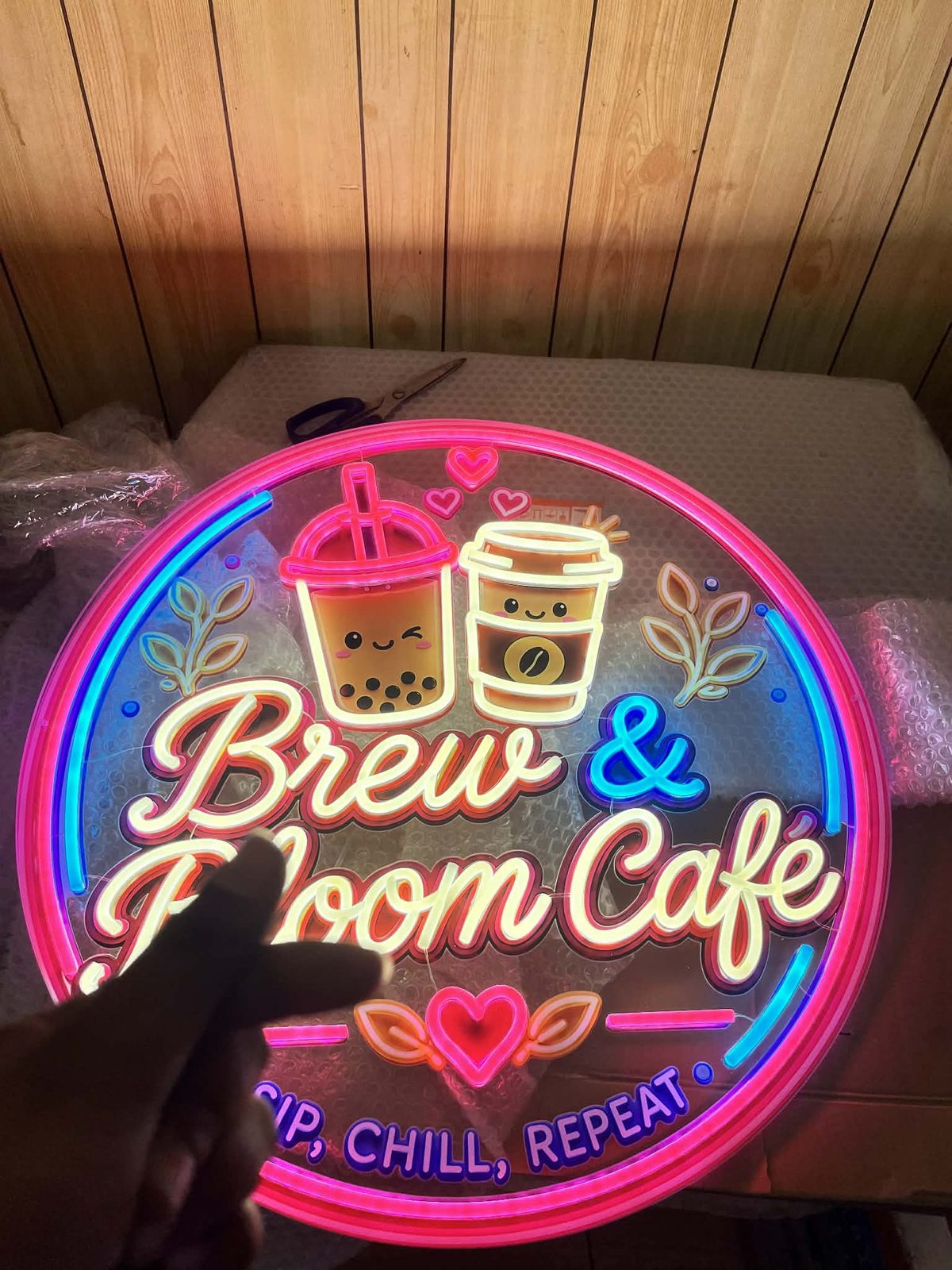Brew & Bloom Cafe — custom LED neon