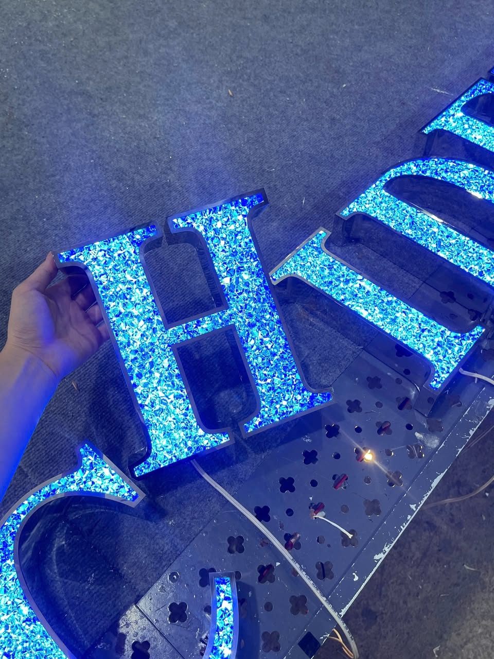 Blue crystal-face letters